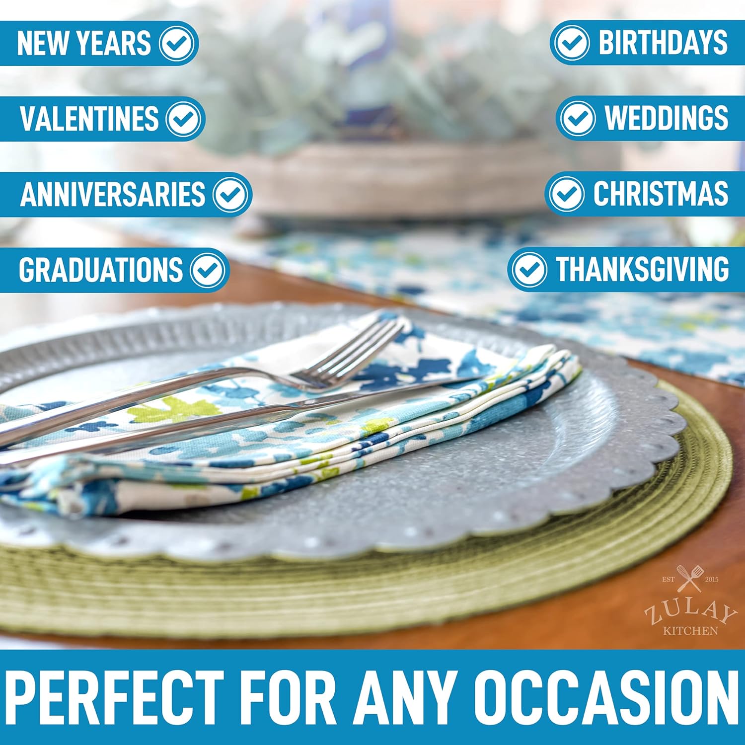 15 Inch Round Placemats for Dining Table Set of 6 - Braided Round Place Mats & Anti-Skid Placemat - Heat Resistant Round Woven Placemats & Table Mats for Dining Green