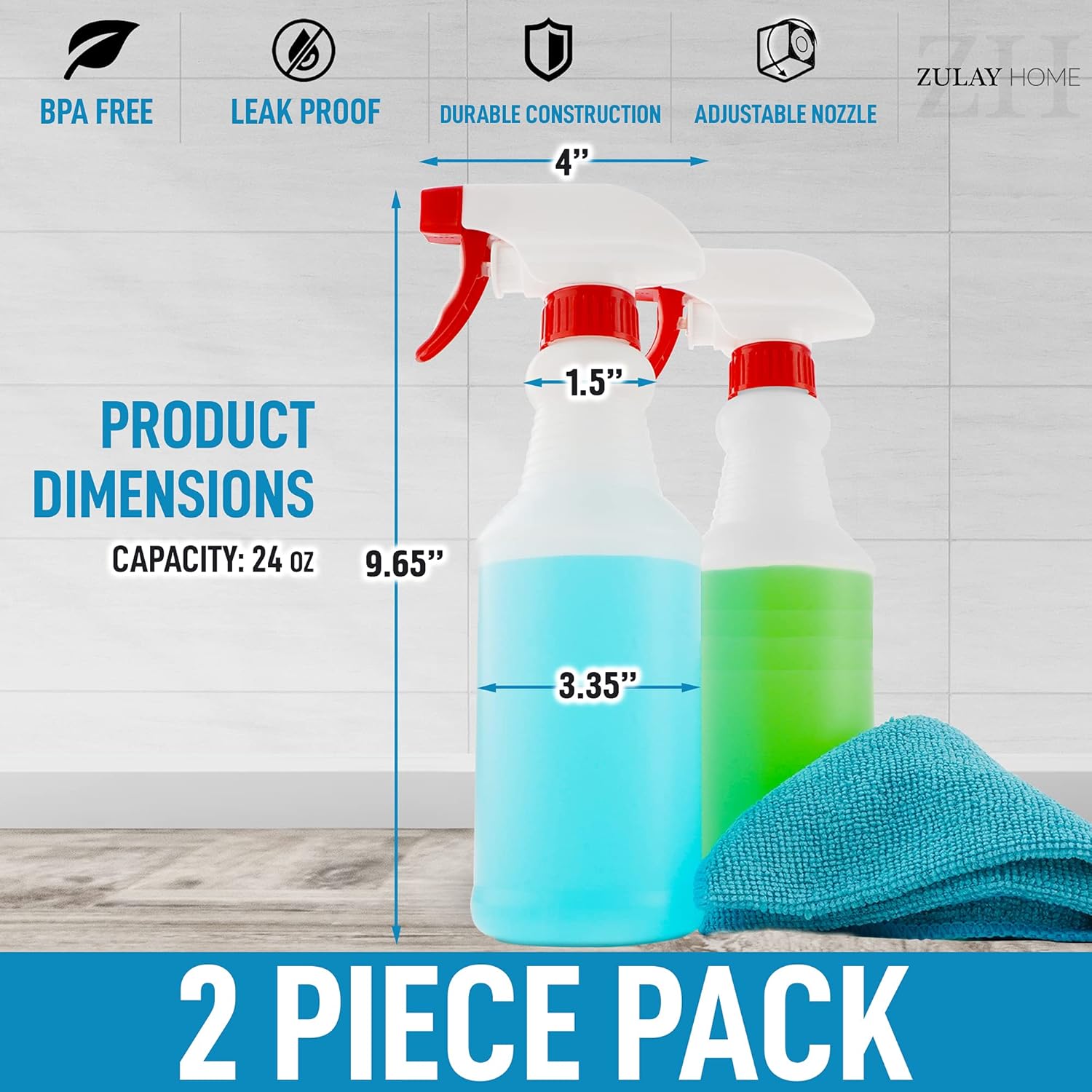 24 oz Spray Bottle - Heavy Duty Cleaning Spray Bottles For Cleaning Solutions - Leakproof Cleaning Spray Bottle Set with Adjustable Nozzle & Spring Loaded Trigger 2 Pack