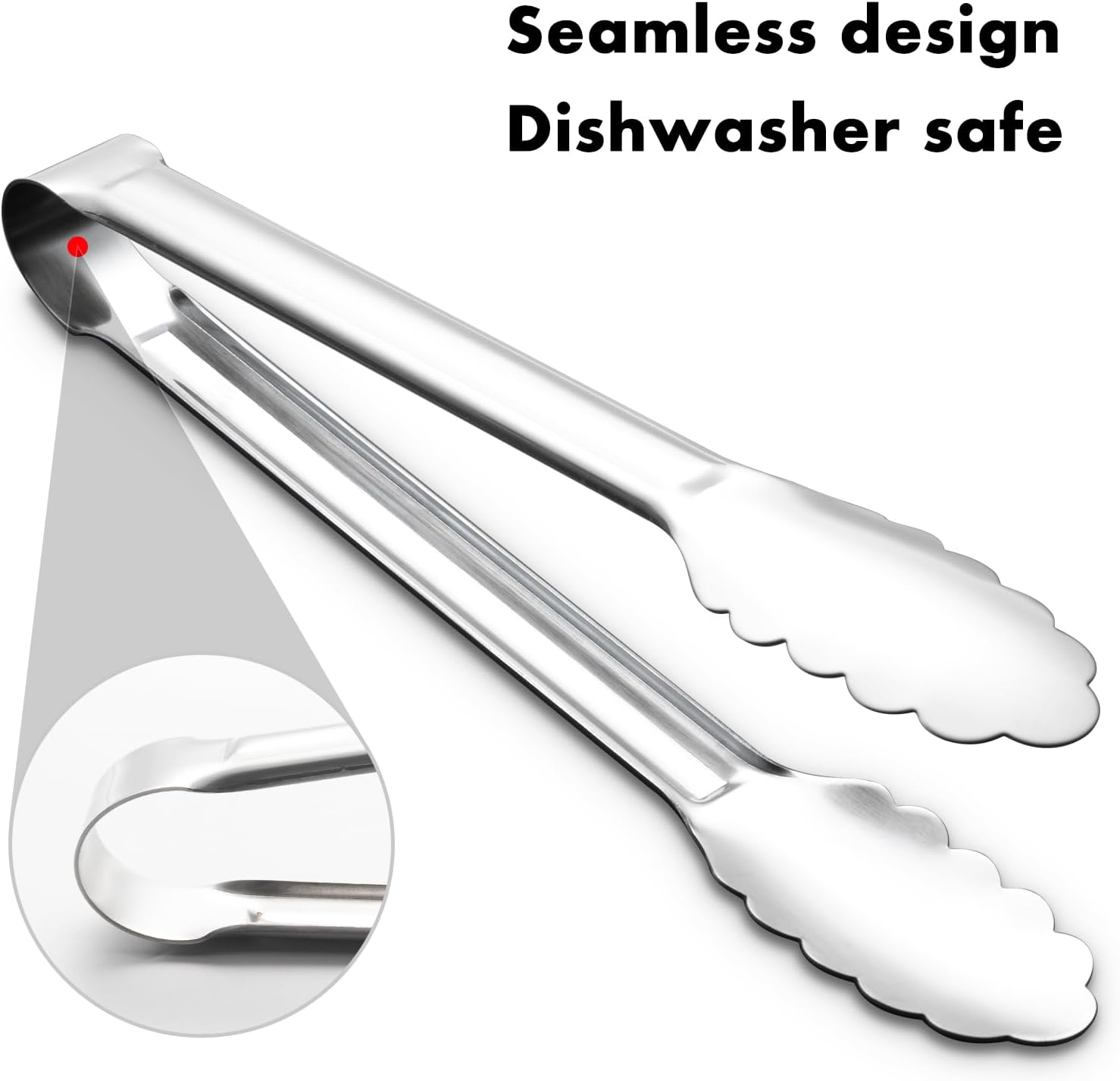 Seamless Tongs for Cooking, One-Piece Design, Durable Heat Resistant Stainless Steel Tongs for Kitchen, Grill, BBQ, Salad, Dishwasher Safe, Metal Tongs Set 12" & 9"