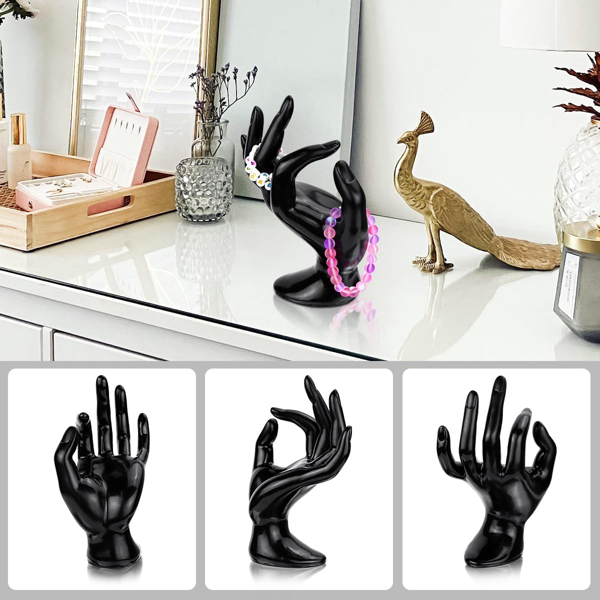 1 Pack Hand Form Ring Holder Mannequin Hand Jewelry Organizer Stand Watch Stand Bracelet Ring Support Aesthetic Rack Black