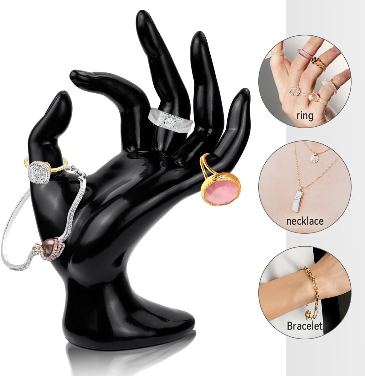 1 Pack Hand Form Ring Holder Mannequin Hand Jewelry Organizer Stand Watch Stand Bracelet Ring Support Aesthetic Rack Black