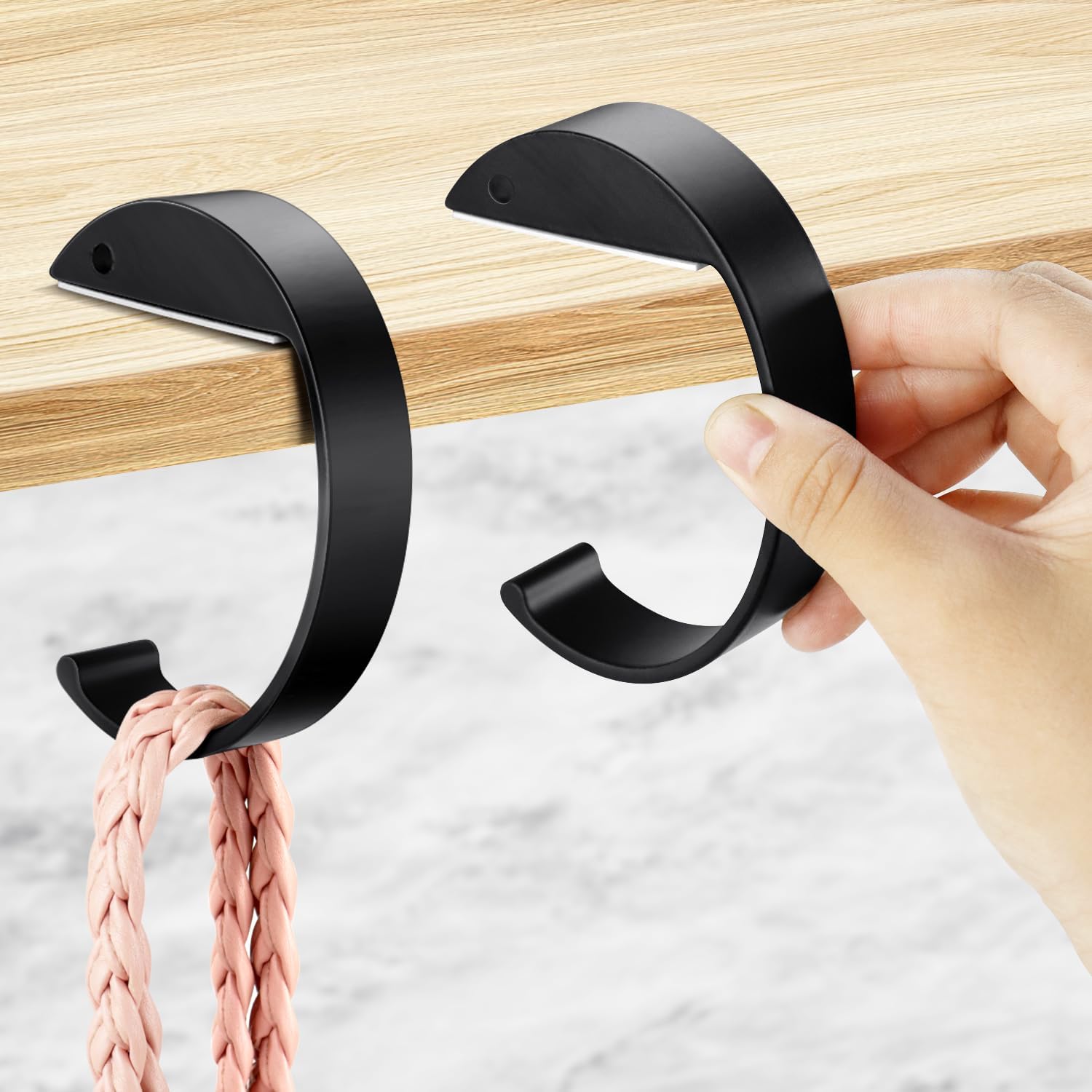2PCS C Shape Purse Hooks for Table, Headphone Hanger, Aluminum Alloy Desk Heavy Duty Purse Handbag Hooks for Organize Desktop Storage Items Black
