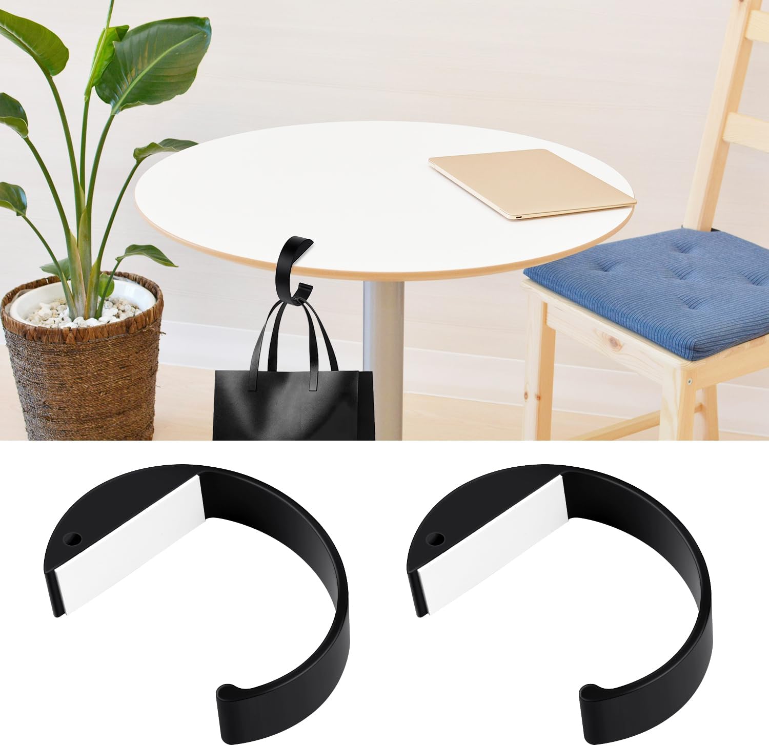 2PCS C Shape Purse Hooks for Table, Headphone Hanger, Aluminum Alloy Desk Heavy Duty Purse Handbag Hooks for Organize Desktop Storage Items Black