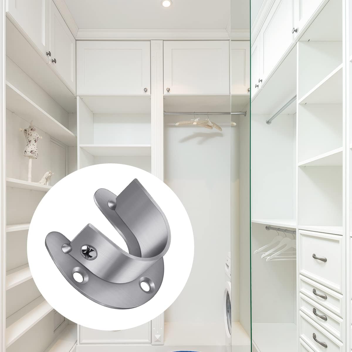 4 Packs Stainless Steel Wardrobe Bracket U-Shaped Rod Socket Flange 1-1/4" Diameter Heavy Duty Closet Rod Brackets End Supports for Closet Rod with Screws Silver