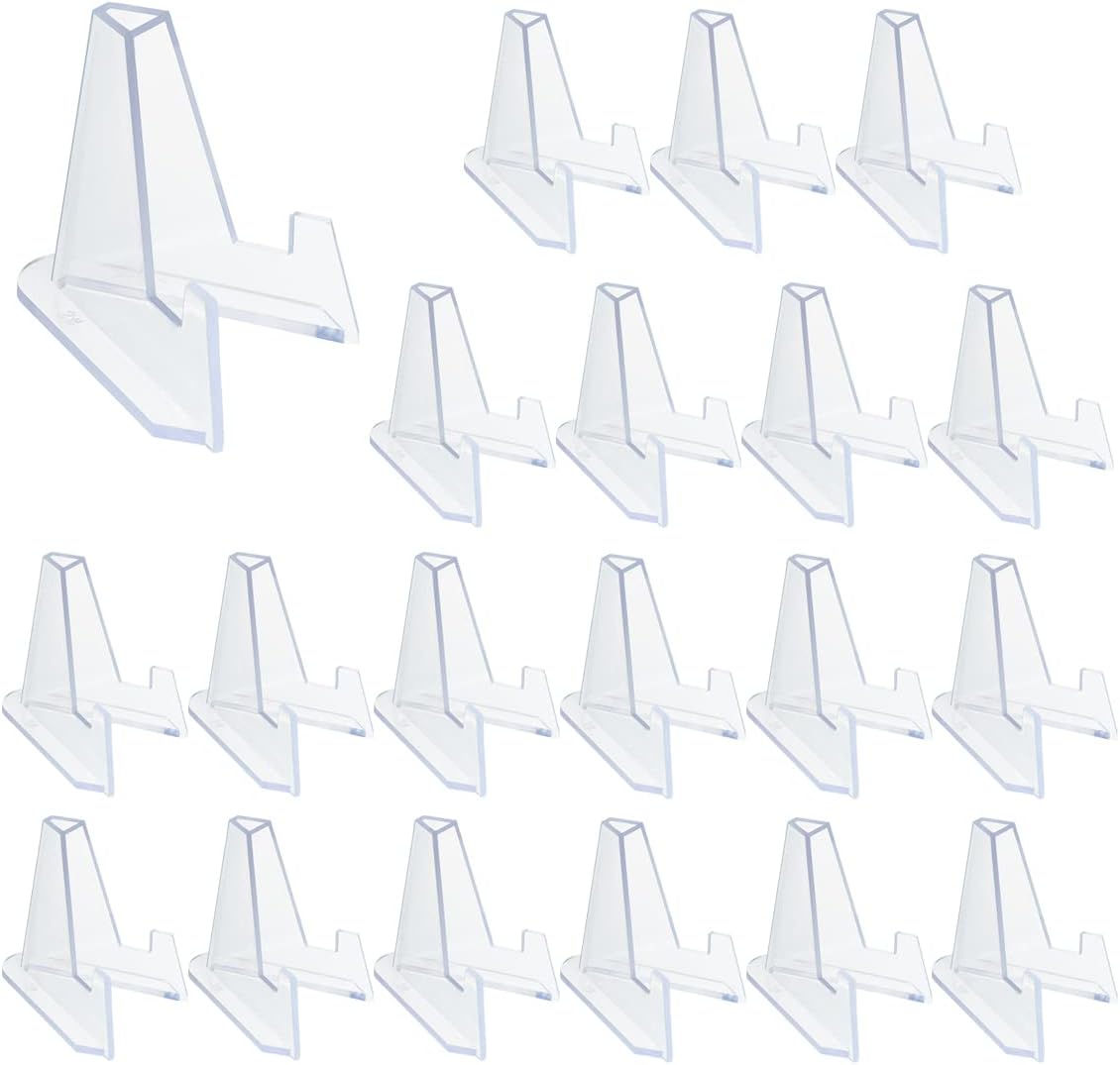 20 Packs Acrylic Easel Stands Display Stand Mini Clear Holder for Displaying Small Artworks, Coins, Pocket Watches, Challenge Medals 2.12x 1.4 Inch