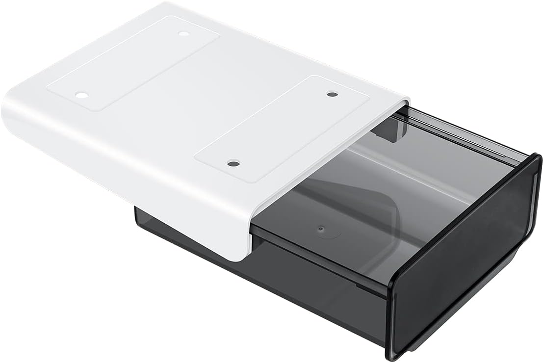 1 Pcs Under Desk Drawer, Under Table Hidden Organizer, Plastic Self-adhesive Slide out Under Desk Storage Drawer for Office Dresser Home School Stationery Kitchen Black