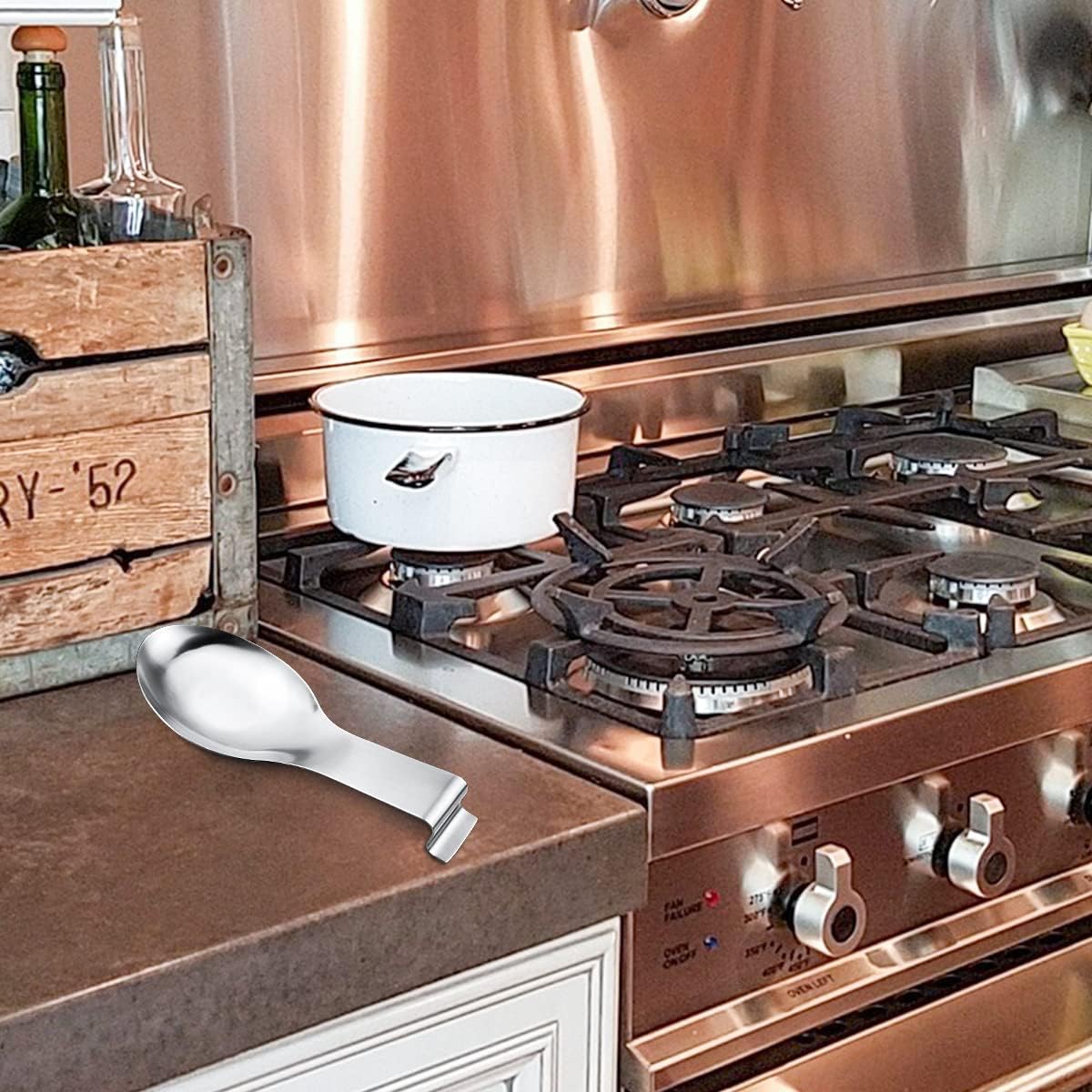 1 PCS Stainless Steel Spoon Rest, Spoon Holder for Stove Top, Utensil Spoon Rest Holder, kitchen utensils Holder for Ladles, Spatula, Cooking Utensils or Kitchen Tools Silver