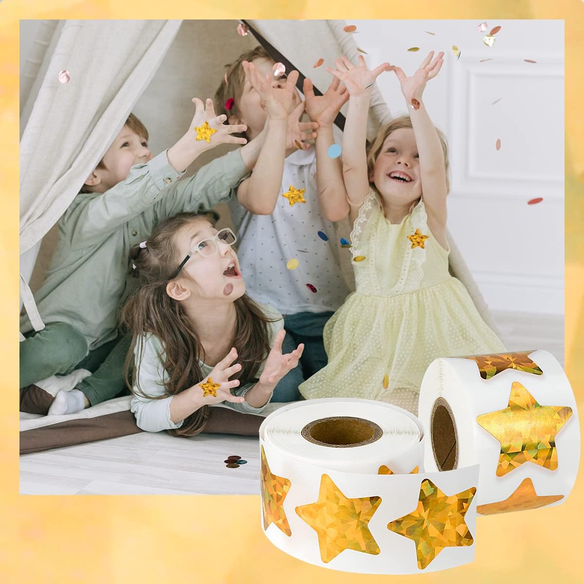 1000 Pcs Large Holographic Gold Star Stickers, 1.5" Star Adhesive Label Stickers, Self Adhesive Metallic Glitter Foil Stickers for Parents, Teachers and Kids Reward