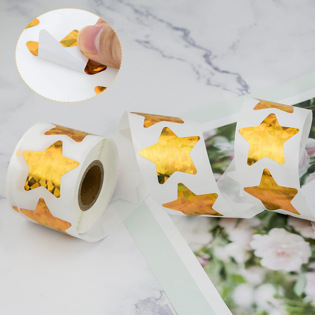 1000 Pcs Large Holographic Gold Star Stickers, 1.5" Star Adhesive Label Stickers, Self Adhesive Metallic Glitter Foil Stickers for Parents, Teachers and Kids Reward