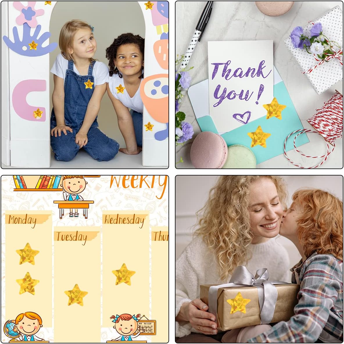 1000 Pcs Large Holographic Gold Star Stickers, 1.5" Star Adhesive Label Stickers, Self Adhesive Metallic Glitter Foil Stickers for Parents, Teachers and Kids Reward
