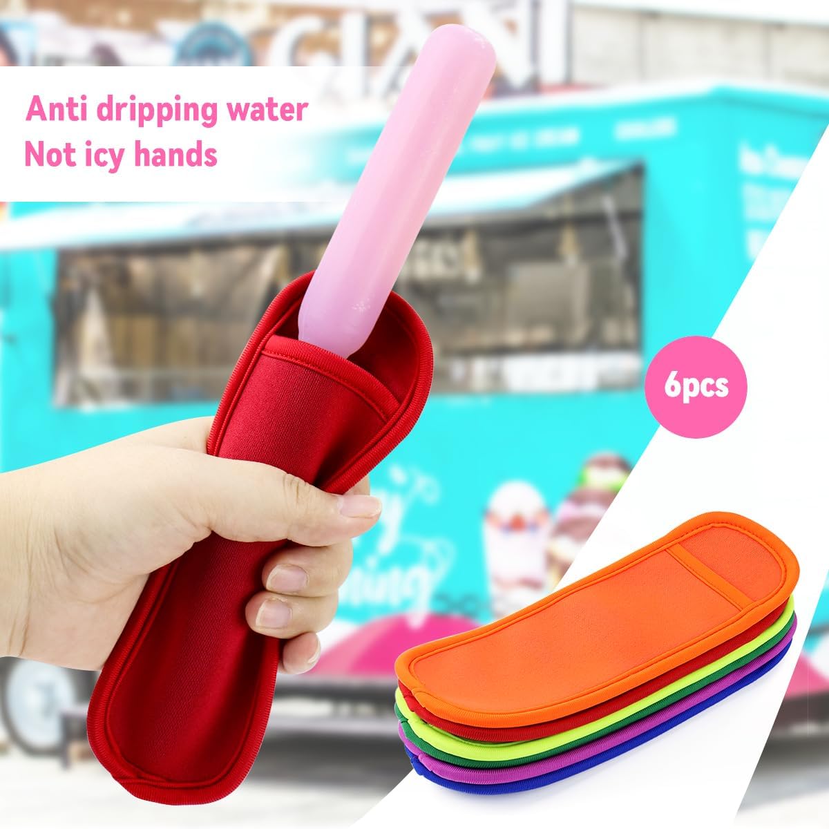 6 Pieces Ice Pop Neoprene Insulator Sleeves Reusable Popsicle Holders Ice Popsicles Bags Ice Pop Sleeves Popsicle Holder Sleeves Ice Pop Stick Sleeves 6 Colors