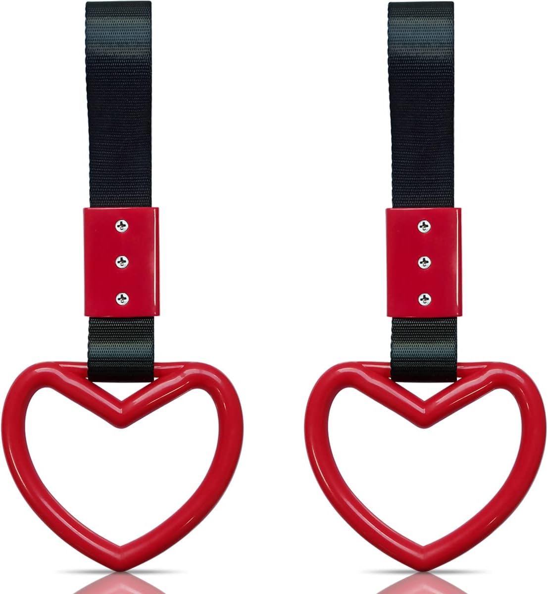 2 Pieces Heart-shaped Jdm Tsurikawa Rings SUV Bus Car Handle Straps Japanese Bosozoku Subway Ring for Car Warning and Interior Exterior Decoration Red/Black