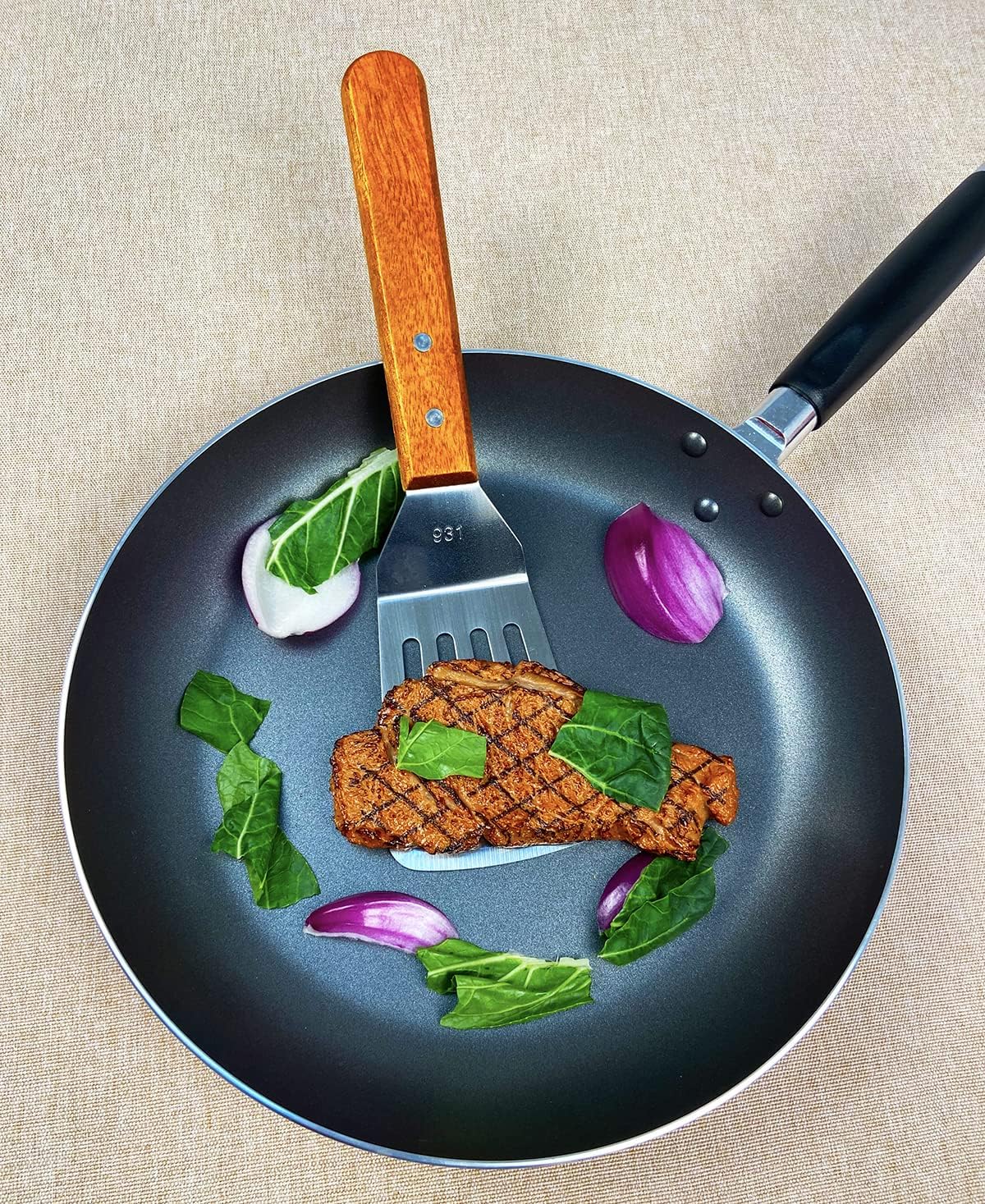2Pcs Metal Spatulas Set, Metal Spatula for Cast Iron Skillet, Cooking Utensils Fish Egg Grill Spatula Stainless Steel Slotted Spatula, Wok Flat Top Small Metal Spatula Turner with Wood Handle
