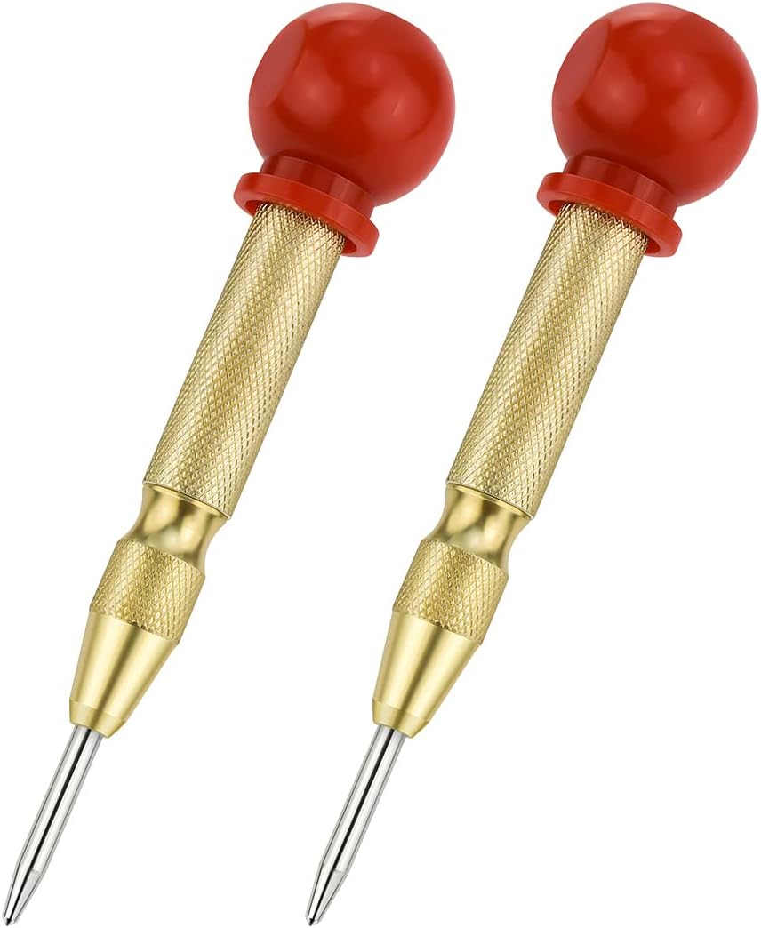 2 Pack Automatic Center Punch, 5 Inch Crushing Hand Tool Spring Punch with Cushion Cap, Metal Impact Center Hole Punch for Metal Wood Glass Plastic Gold