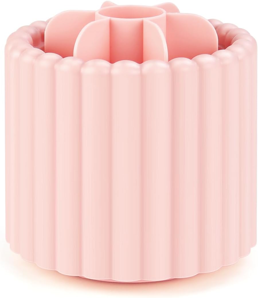 1 Pack 360° Rotating Makeup Brush Organizer, 7 Slot Make up Brush Holder for Vanity, Dresser, Desk Pink