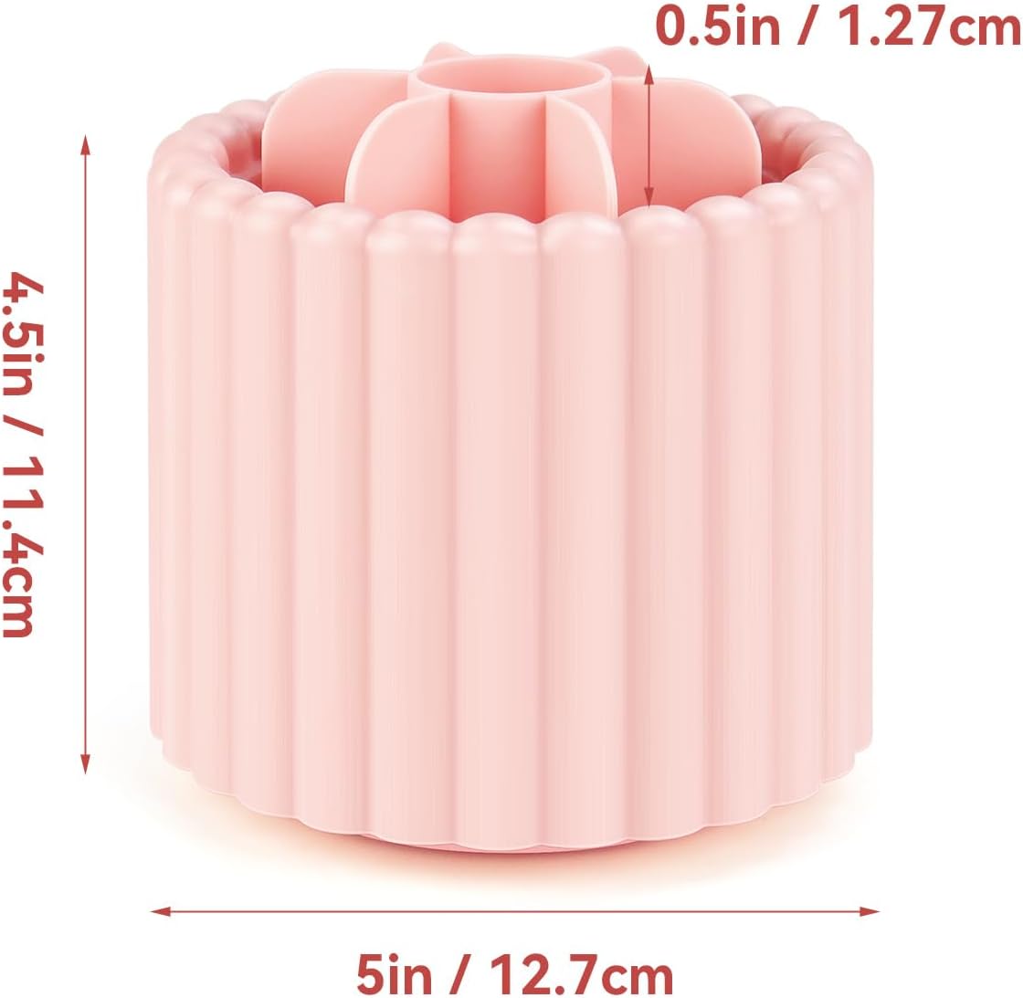 1 Pack 360° Rotating Makeup Brush Organizer, 7 Slot Make up Brush Holder for Vanity, Dresser, Desk Pink