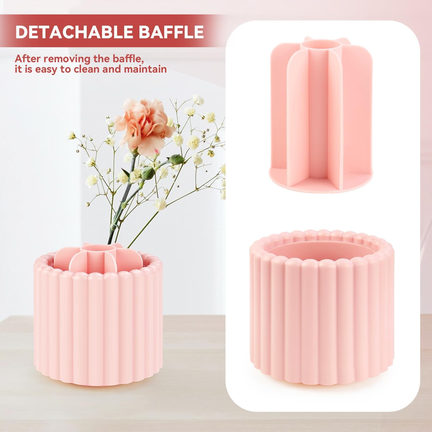 1 Pack 360° Rotating Makeup Brush Organizer, 7 Slot Make up Brush Holder for Vanity, Dresser, Desk Pink