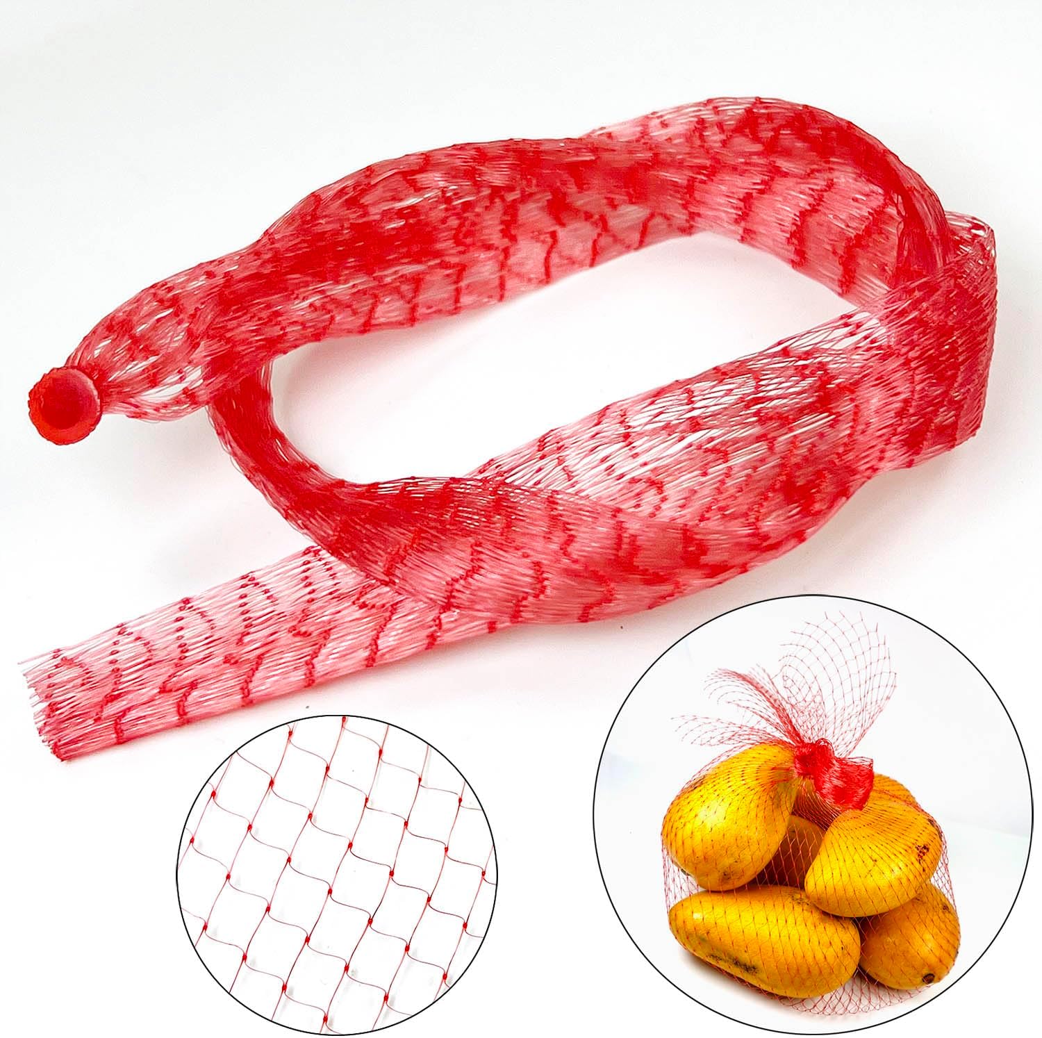 100Pcs Reusable Mesh Produce Bags Nylon Netting, 20 Inch Red Seafood Bag Onion Potato Garlic Storage Bag