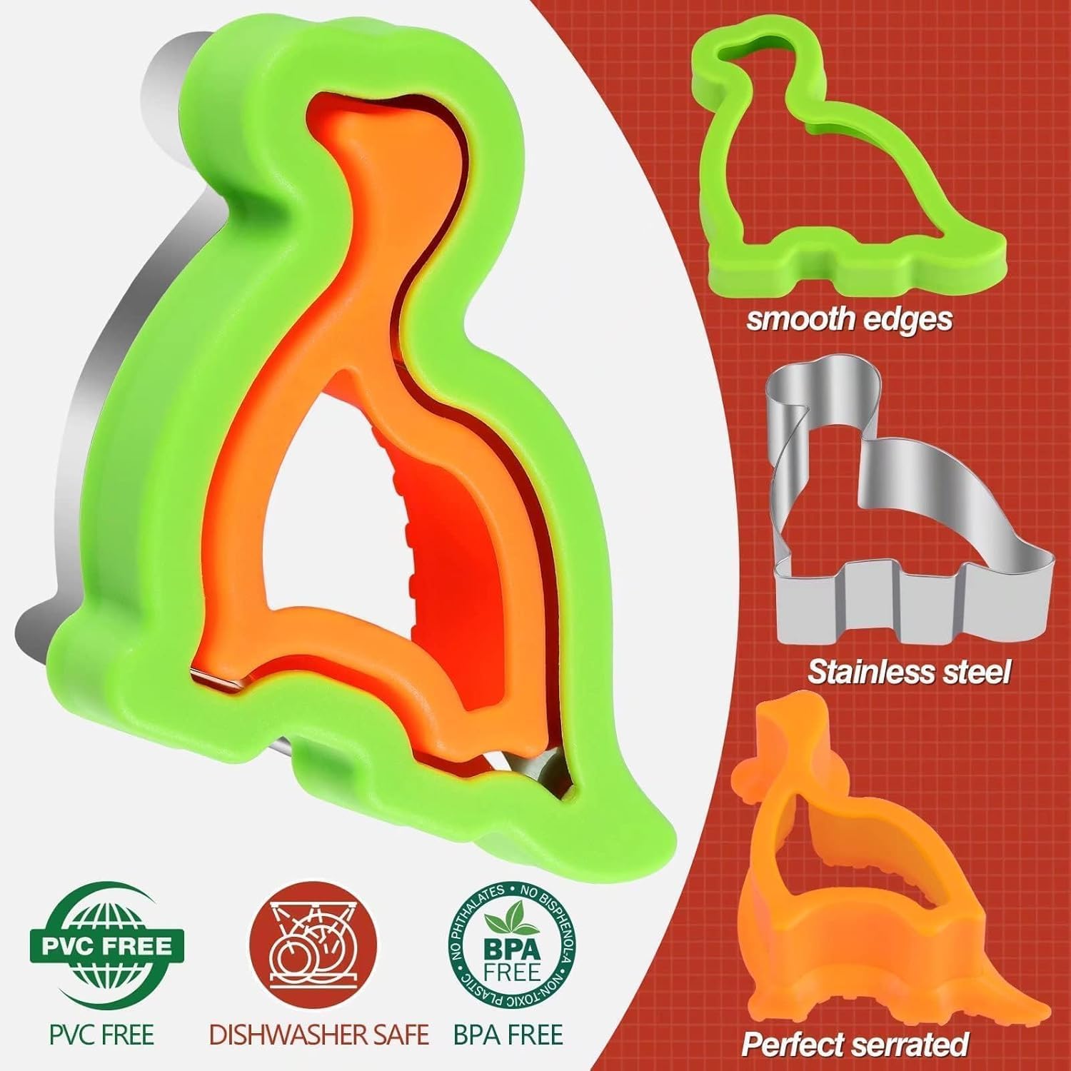 Sandwich Cutter and Sealer Set 4 Pcs Bread Decruster Sandwich Cutter Pancake Maker Heart Square Circle Dinosaur Shape DIY Cookie Cutters Gift for Kids Adult Boys Girls