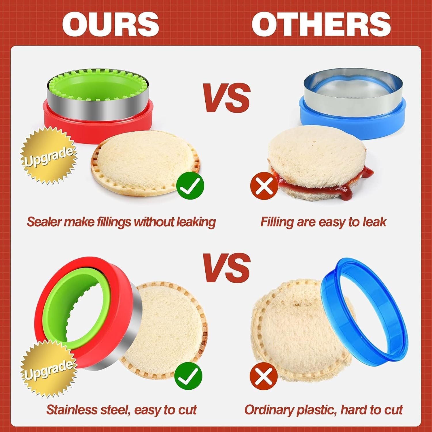 Sandwich Cutter and Sealer Set 4 Pcs Bread Decruster Sandwich Cutter Pancake Maker Heart Square Circle Dinosaur Shape DIY Cookie Cutters Gift for Kids Adult Boys Girls
