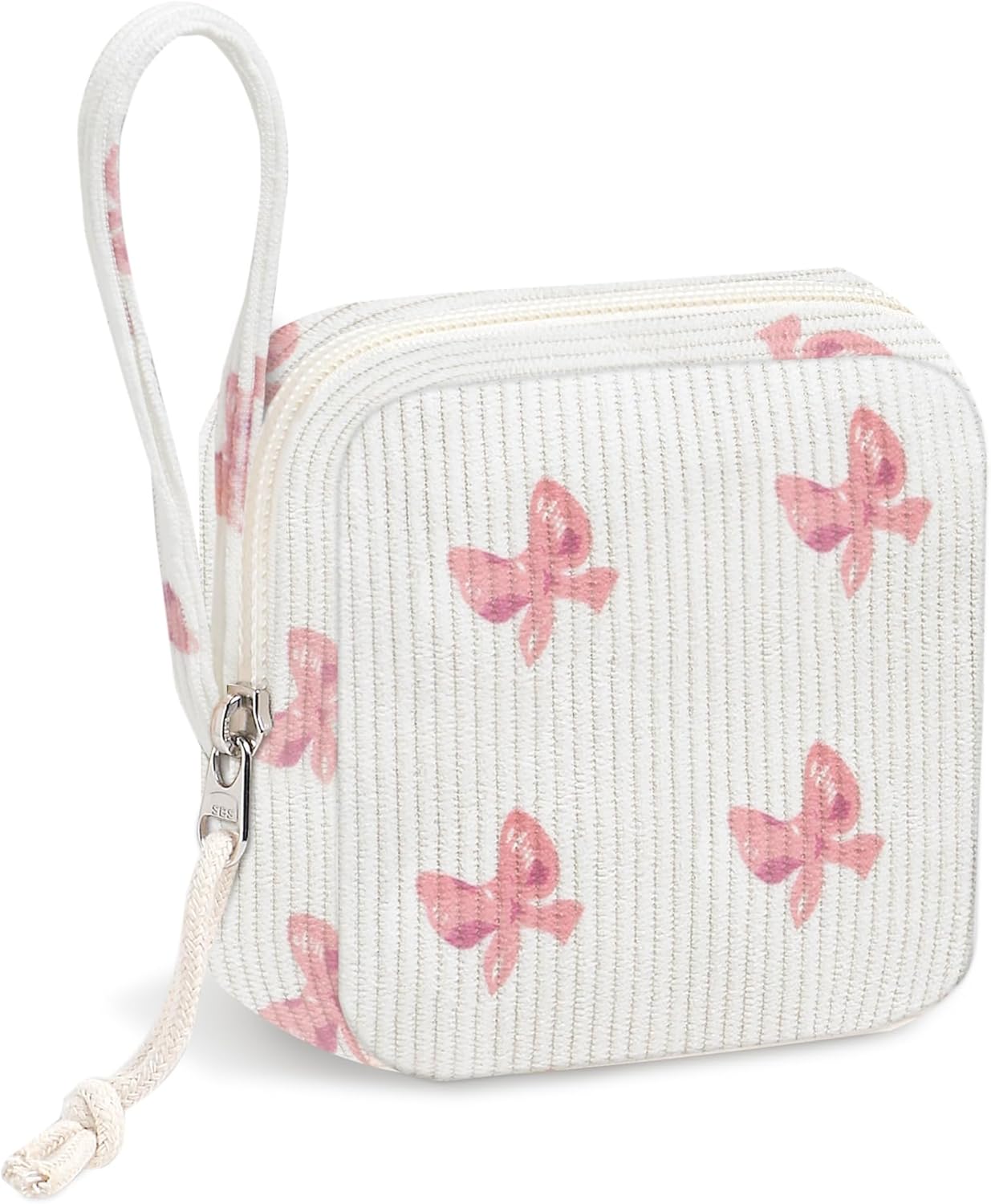 Small Makeup Bag | Discreet Period Bag Pad Pouch for Purse| Sanitary Napkin Storage & Tampon Holder for Travel Bow pink