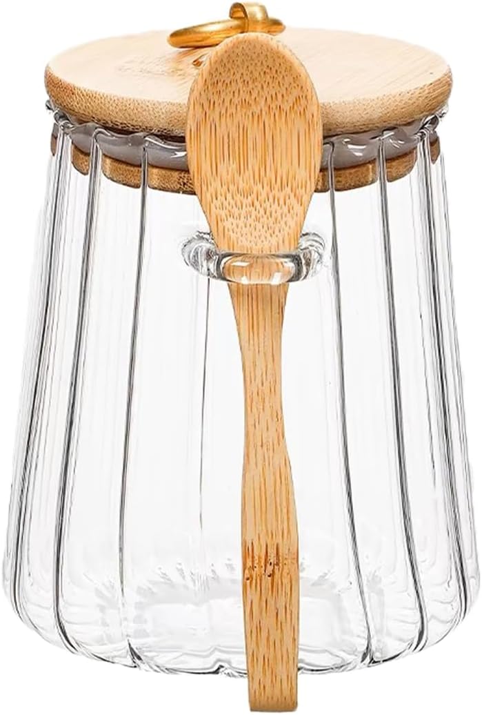 Sugar Bowls Sugar Container 25.36 FL OZ Glass Coffee Canister Airtight Food Storage Jar with Lid and Spoon Candy Jar Coffee Bar Accessories Storage Beans Powder Conical