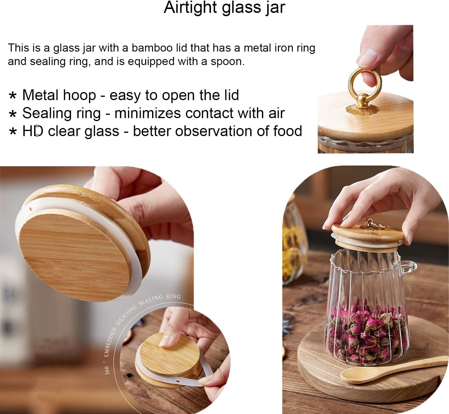 Sugar Bowls Sugar Container 25.36 FL OZ Glass Coffee Canister Airtight Food Storage Jar with Lid and Spoon Candy Jar Coffee Bar Accessories Storage Beans Powder Conical