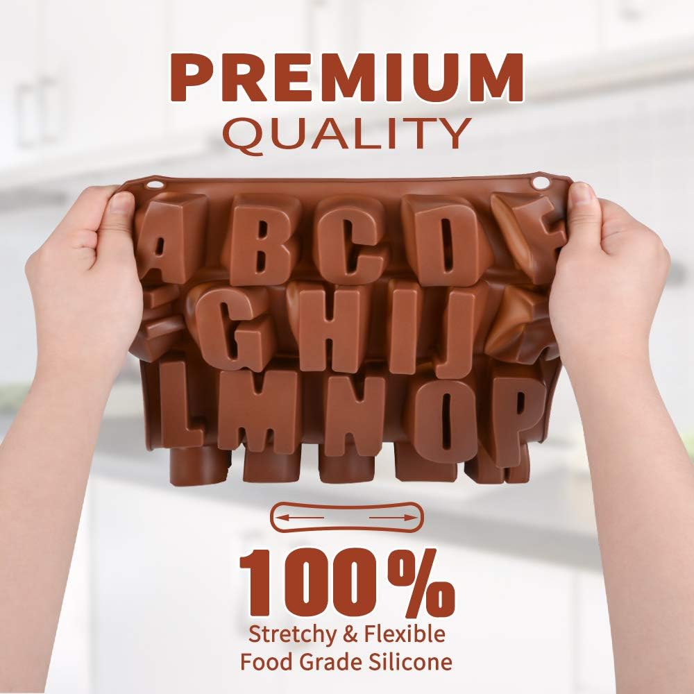 26 Cavities Large Letter Molds Silicone Alphabet Mold for Crayon, Resin, Chocolate, Candy, Wax, Cake Baking Decor 1
