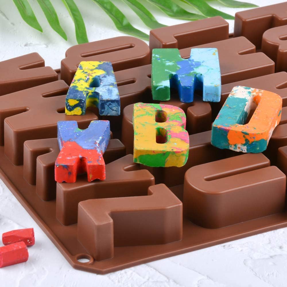26 Cavities Large Letter Molds Silicone Alphabet Mold for Crayon, Resin, Chocolate, Candy, Wax, Cake Baking Decor 1