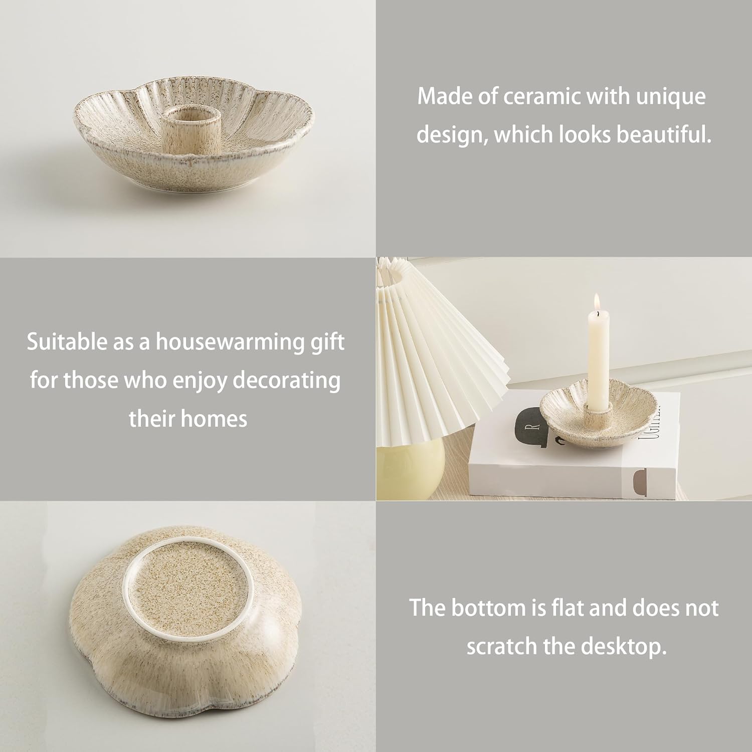 Ceramic Candlestick Holder， Candle Holder for Taper Candles,Incense, Santo Palo, Halloween Christmas Wedding Parties, Dining Room Home Decoration Display - Camel