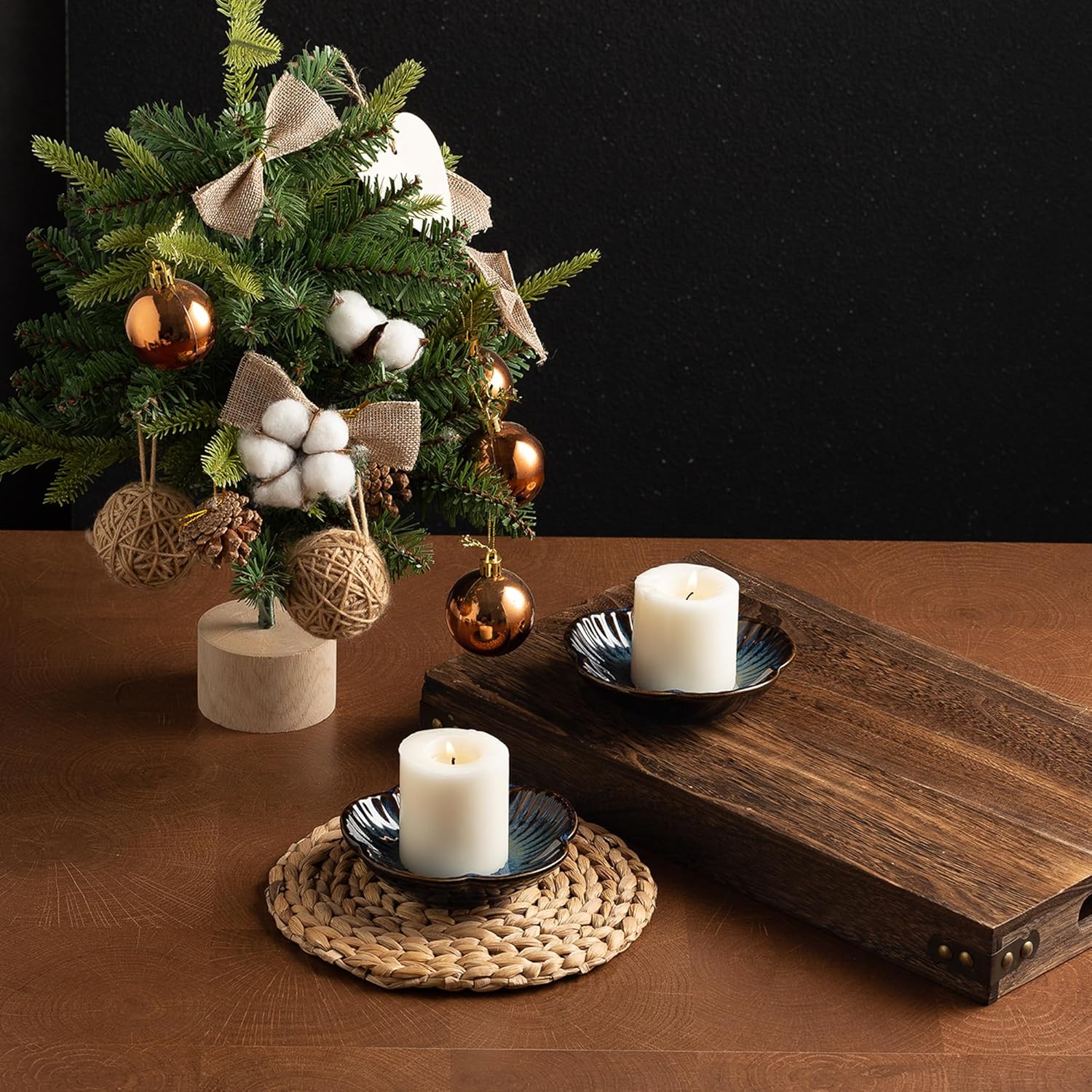 Ceramic Pillar Candle Holder, Candle Tray for Incense, Palo Santo Holder, Tealight Candle Holder, Candle Stand for Home Decoration Display, Halloween Christmas Wedding Parties, 1 Pack Blue