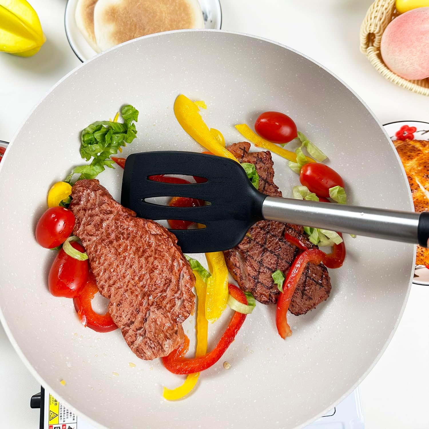 4Pcs Silicone Spatula Turner Slotted Spatula Set Spoon, Spatulas Silicone Heat Resistant Wok Rubber Spatulas for Nonstick Cookware Spatula Cooking Kitchen Utensils Set
