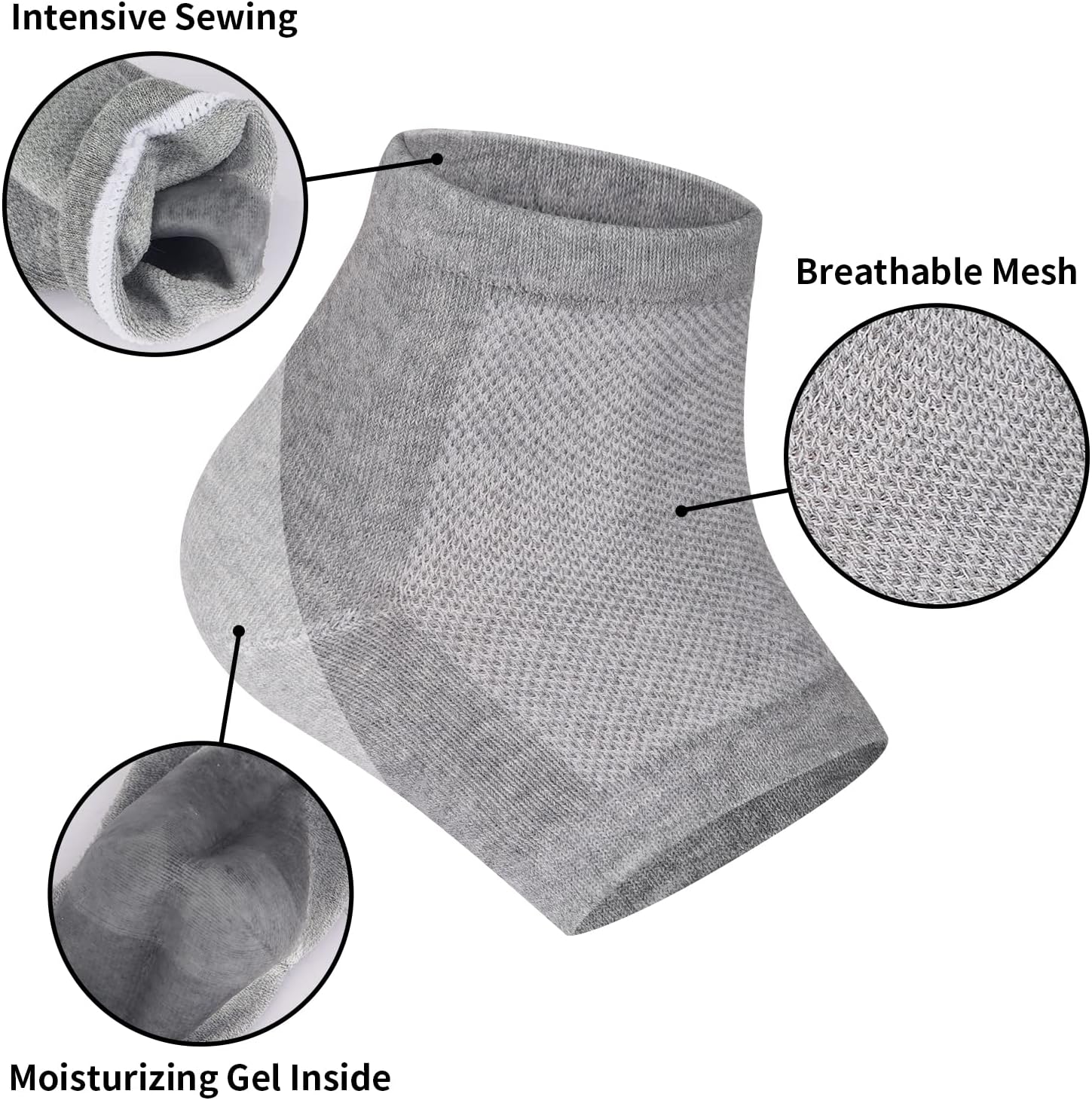 3 Pairs Moisturizing Heel Socks for Dry Cracked Feet, Gel Repair Moisture Spa Socks for Women Dry Cracked Heels Overnight Regular