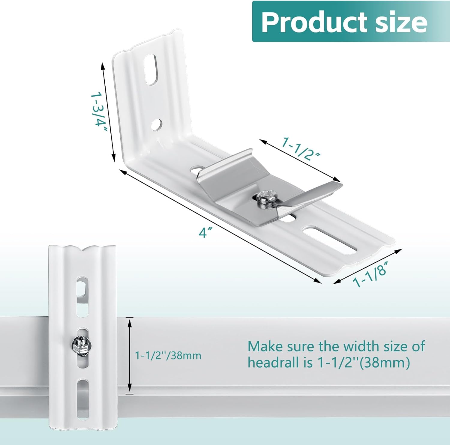 6 Pcs Vertical Blinds L Bracket Vertical Blind Wall Mount with Headrail 1-1/2" C Clamp Brackets 4" Outside Mounting Bracket Clips Vertical Blind Top Code Mounting Silver