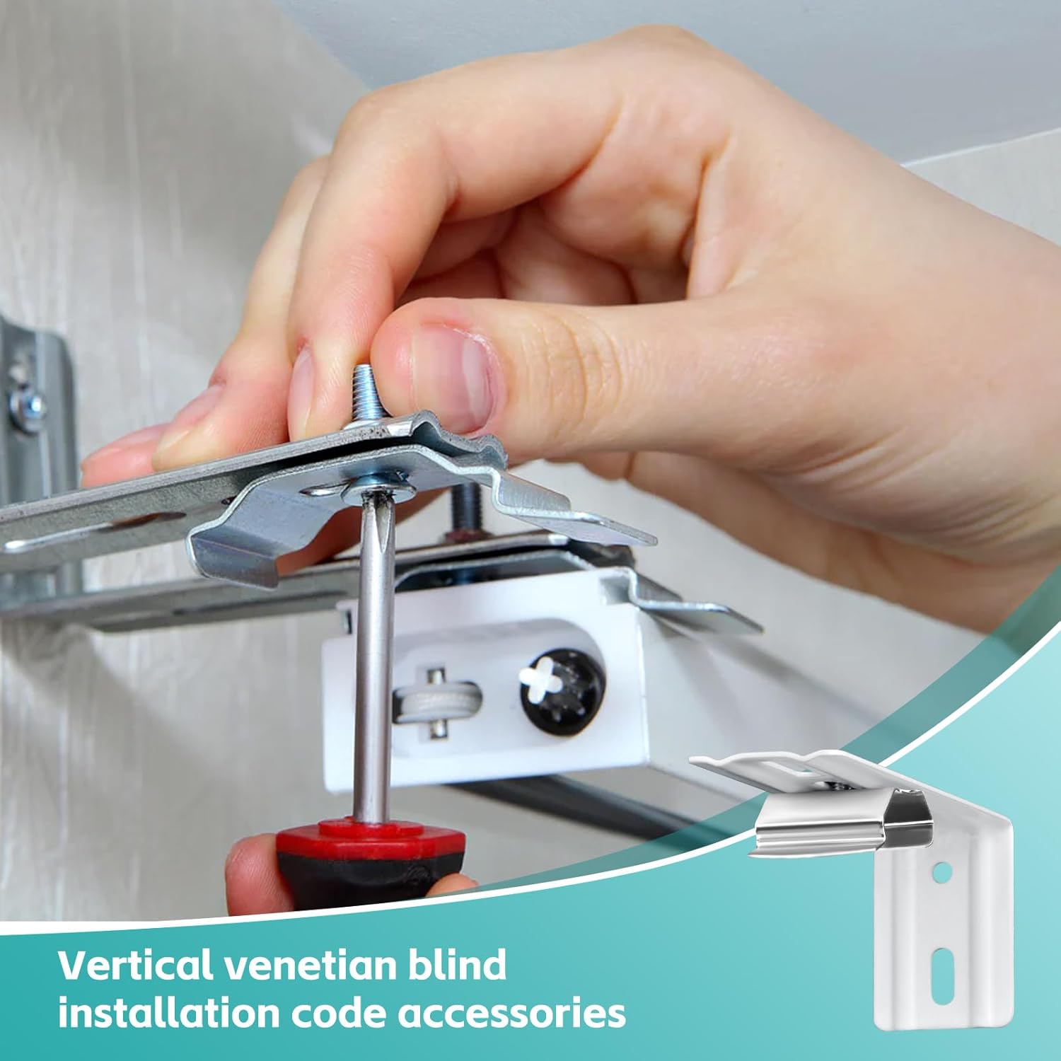 6 Pcs Vertical Blinds L Bracket Vertical Blind Wall Mount with Headrail 1-1/2" C Clamp Brackets 4" Outside Mounting Bracket Clips Vertical Blind Top Code Mounting Silver