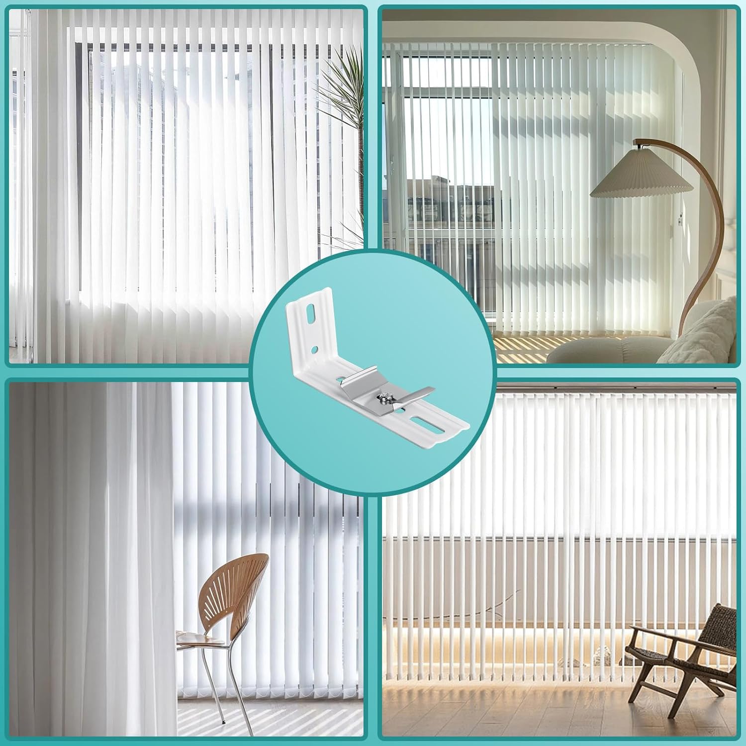 6 Pcs Vertical Blinds L Bracket Vertical Blind Wall Mount with Headrail 1-1/2" C Clamp Brackets 4" Outside Mounting Bracket Clips Vertical Blind Top Code Mounting Silver