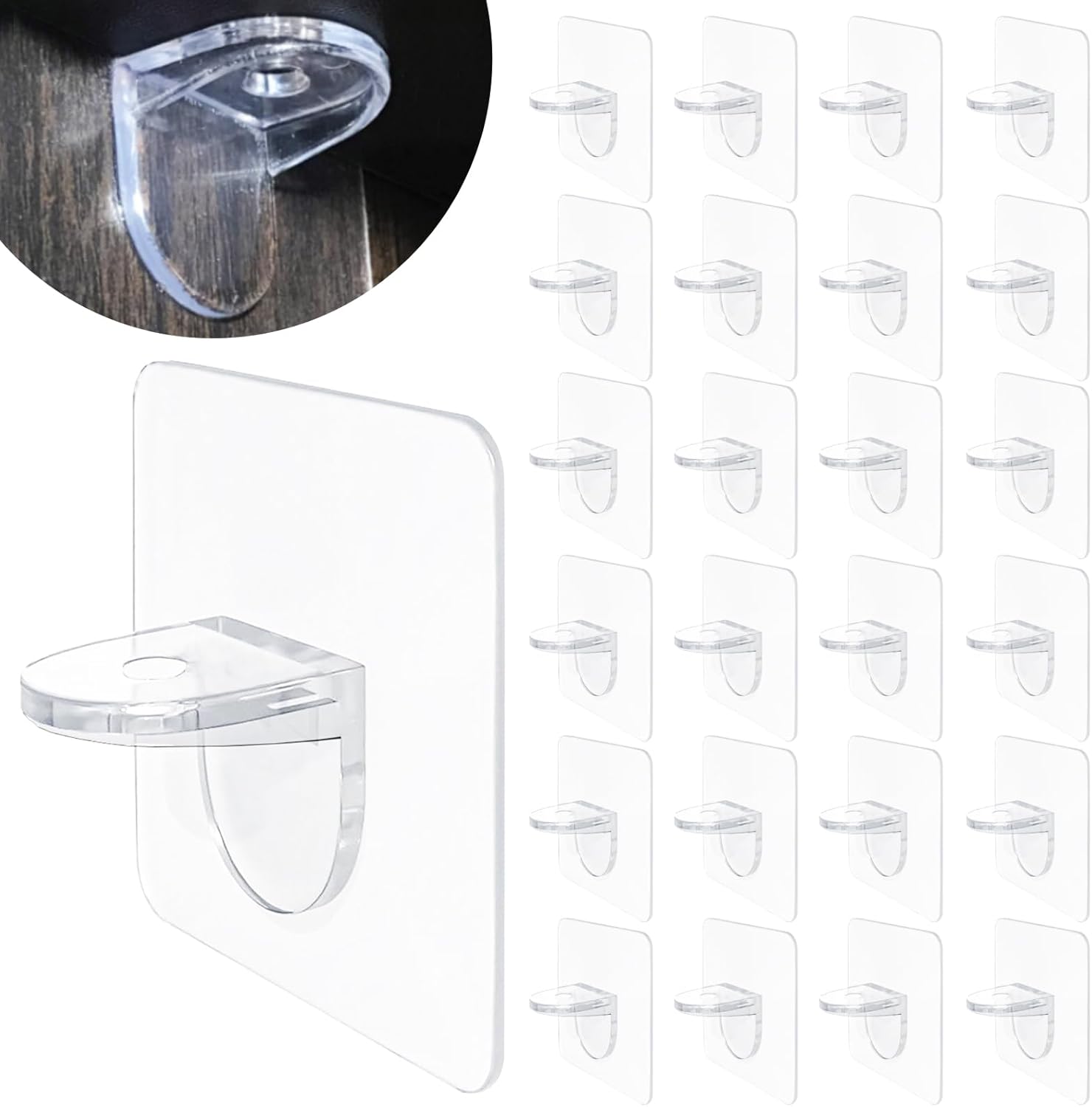 Adhesive Shelf Bracket 2.8" Punch Free Shelf Support Pegs Nail-Free Shelf Support Peg for Shelves, Kitchen Cabinet, Book Closet, Clapboard Layer 24Pcs