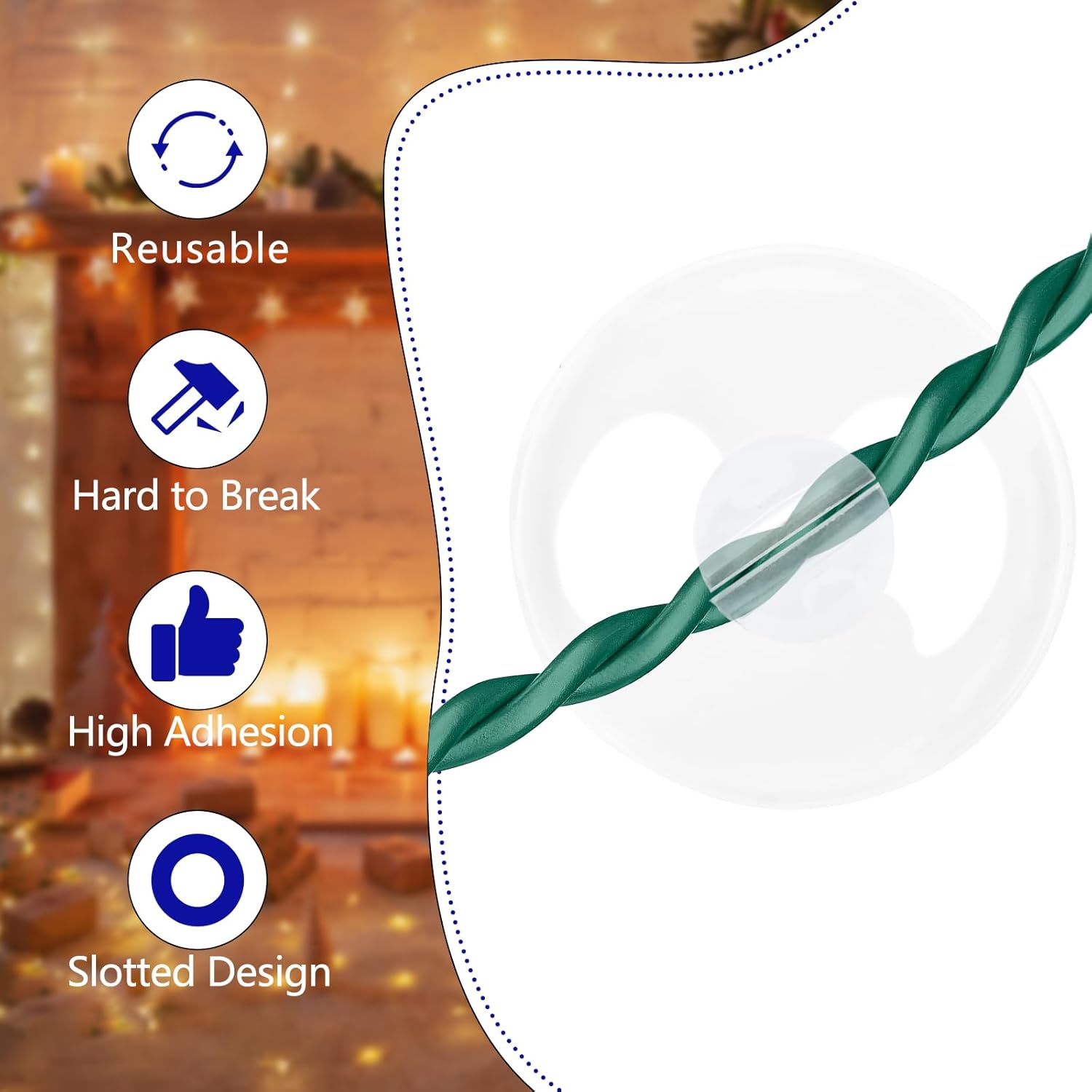 Christmas Light String Suction Cup Holders & Hooks for Seasonal Lights & Xmas Decorations 50Pcs