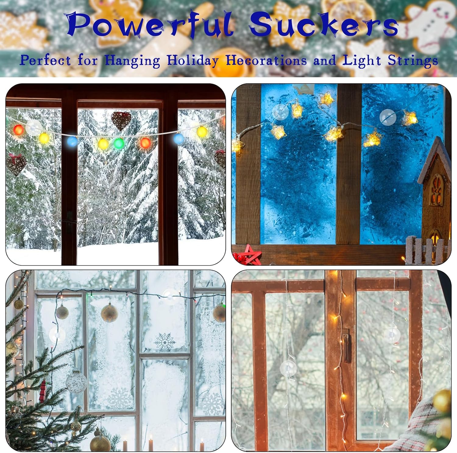 Christmas Light String Suction Cup Holders & Hooks for Seasonal Lights & Xmas Decorations 50Pcs