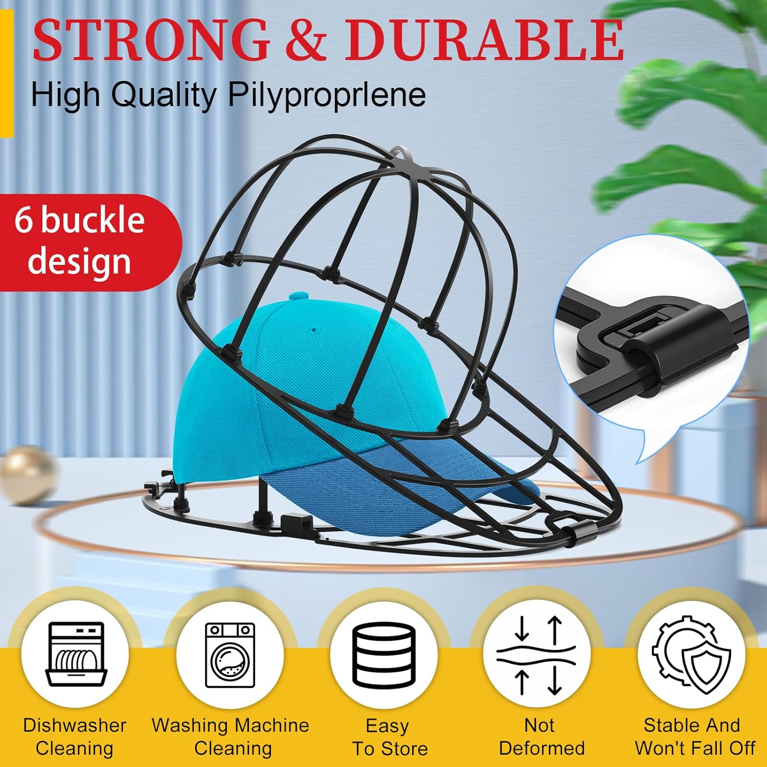 Hat Washer Cage for Washing Machine & Dishwasher- Ball Cap Washer for Baseball Caps & Hats, Baseball Cap Cleaner and Shaper, Fits Adult/Kids Caps Black
