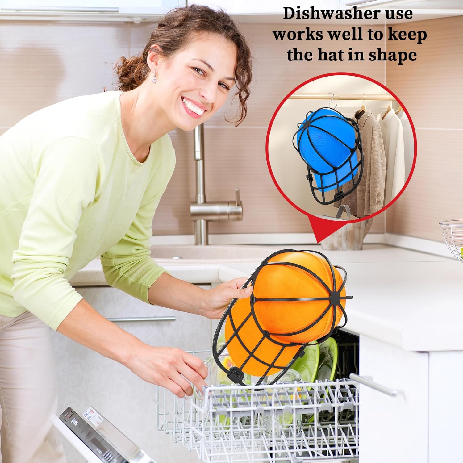 Hat Washer Cage for Washing Machine & Dishwasher- Ball Cap Washer for Baseball Caps & Hats, Baseball Cap Cleaner and Shaper, Fits Adult/Kids Caps Black