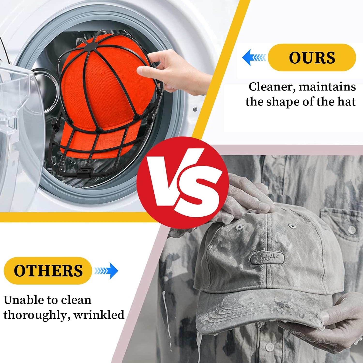 Hat Washer Cage for Washing Machine & Dishwasher- Ball Cap Washer for Baseball Caps & Hats, Baseball Cap Cleaner and Shaper, Fits Adult/Kids Caps Black