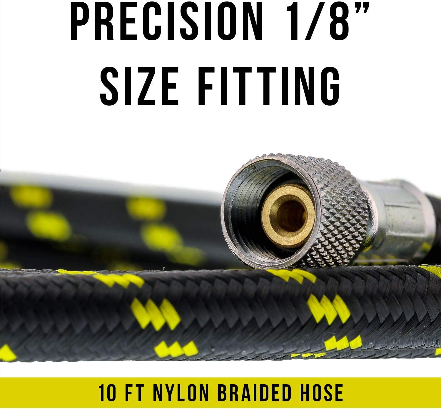 Premium 10 Foot Nylon Braided Airbrush Hose with Standard 1/8" Size Fittings on Both Ends Hose Color May Vary