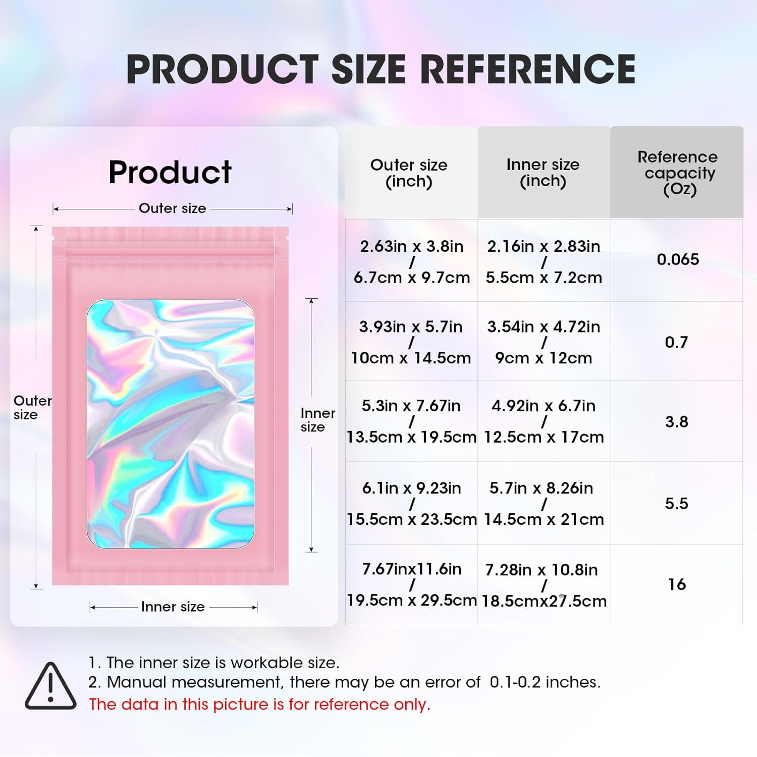 120PCS Smell Proof Mylar Bags,4"x6" Resealable Bag for Small Business,Holographic Packaging Bags with Clear Window,Foil Pouch Sample Snack Candy Jewelry Bag for Party Favors Pink
