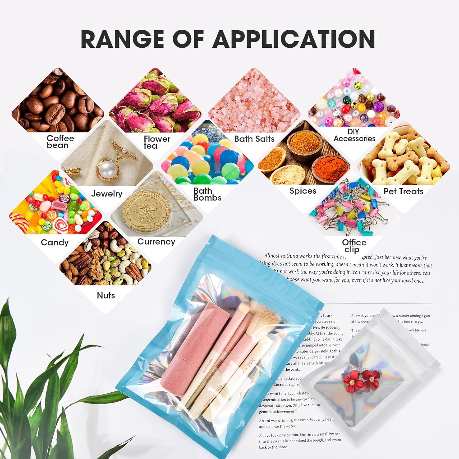 120PCS Smell Proof Mylar Bags,7.8"x11.8" Resealable Bag for Small Business,Holographic Packaging Bags with Clear Window,Foil Pouch Sample Snack Candy Jewelry Bag for Party Favors Blue