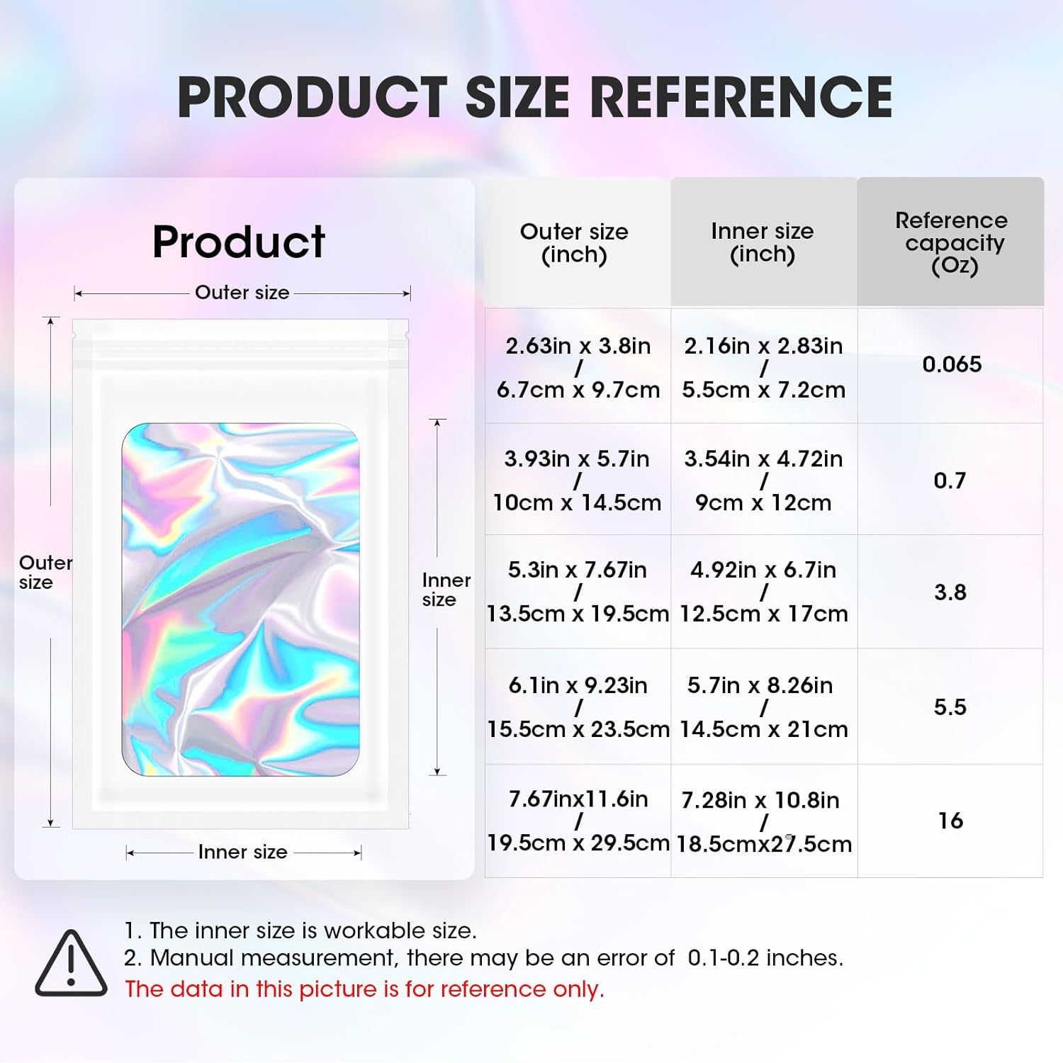 120PCS Smell Proof Mylar Bags,7.8"x11.8" Resealable Bag for Small Business,Holographic Packaging Bags with Clear Window,Foil Pouch Sample Snack Candy Jewelry Bag for Party Favors White