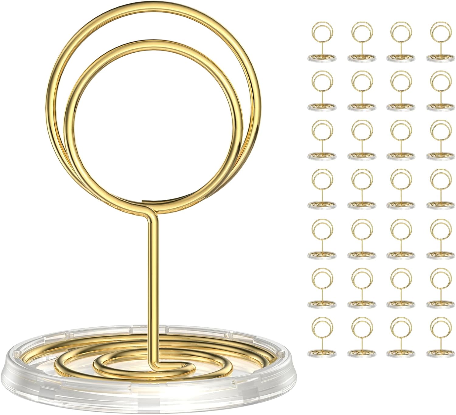 30 Pack Gold Table Number Holders with Clear Base – Metal Place Card Holders for Table, Photo Picture Stands Card Holders for Wedding Party Banquet Restaurant Events Gold