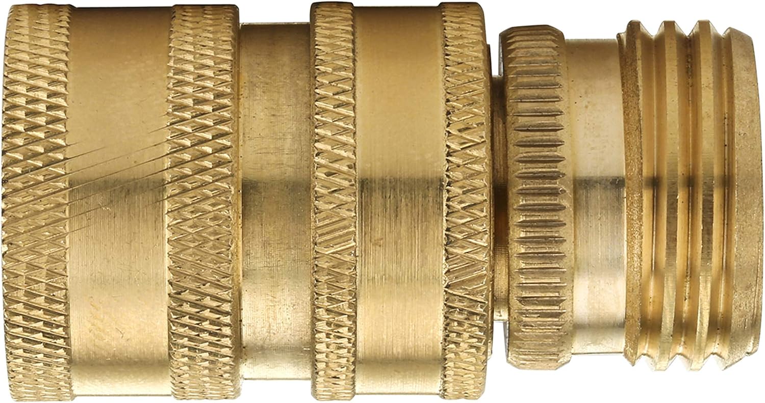 Garden Hose Quick Connect Fittings, 3/4 Inch GHT Solid Brass, Quick Connector Set, 2-Pack