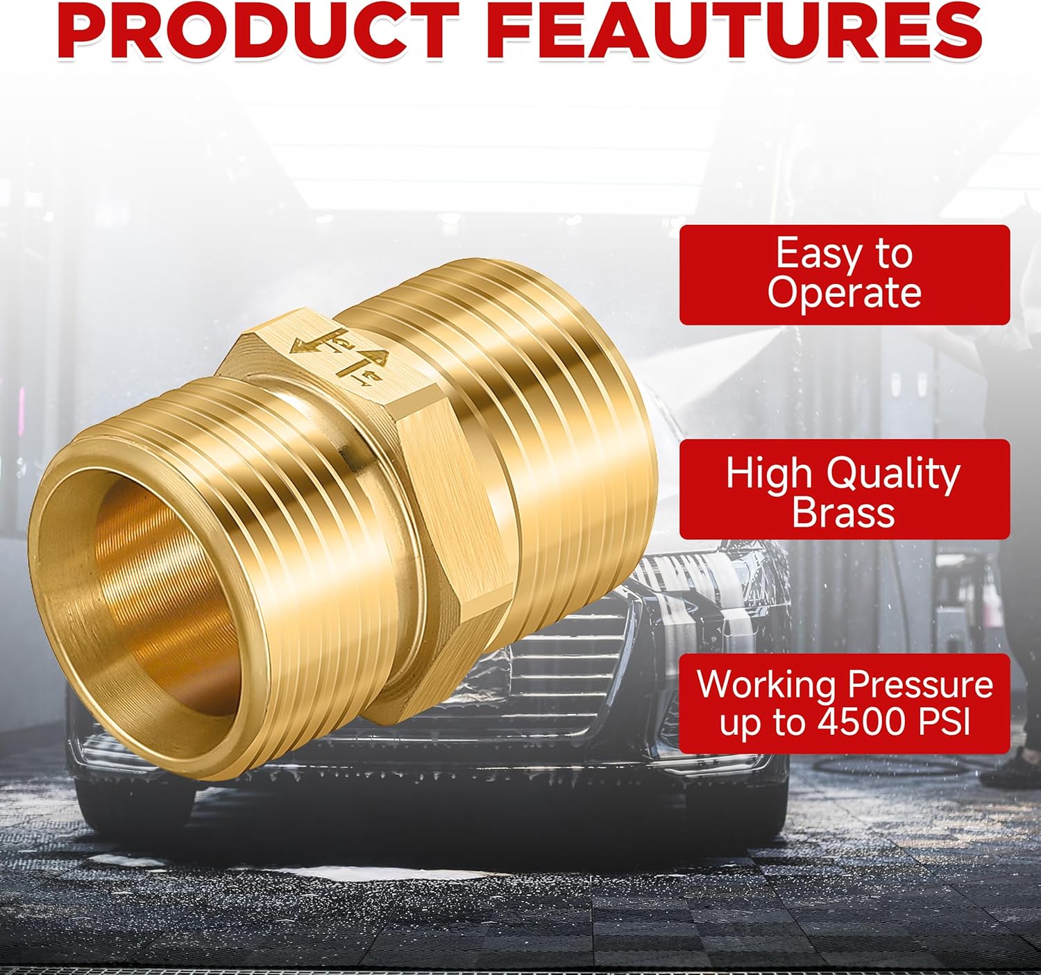 Pressure Washer Adapter, Metric M22 15mm Male Thread to M22 14mm Male Fitting, 4500 PSI, 2 Pack