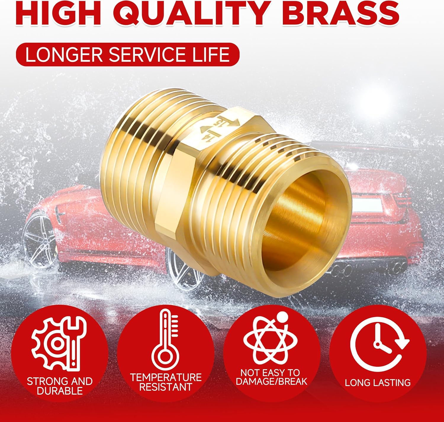 Pressure Washer Adapter, Metric M22 15mm Male Thread to M22 14mm Male Fitting, 4500 PSI, 2 Pack